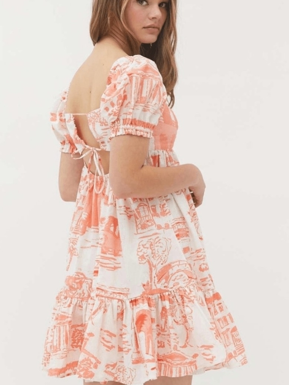 Urban Outfitters Coral and White Printed Mini Dress